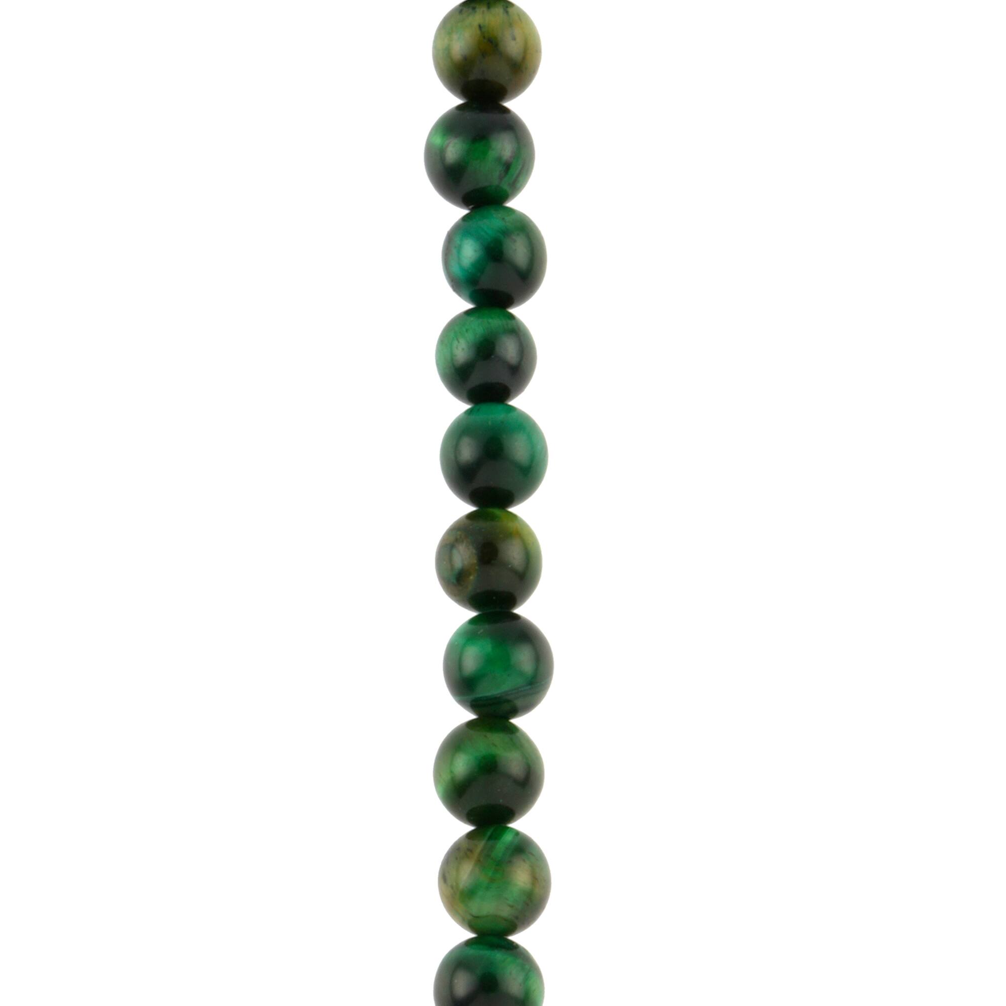 Dark Green Dyed Tiger's Eye Round Beads, 8mm by Bead Landing™